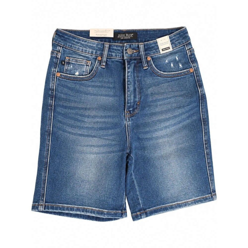 Judy Blue High Rise Denim Shorts Size Large Medium Wash Bermuda Jean Shorts NWT